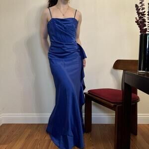 Vintage Formal Evening Gown Size Small Blue Satin Ruffle Prom Dress Lets Fashion